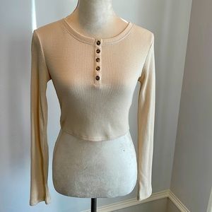 Cream Henly Long Sleeve Thermal Top with Buttons